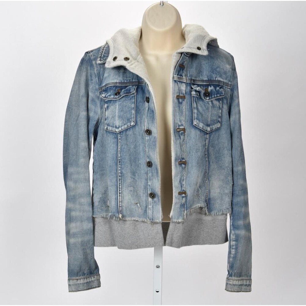 Free People Sweatshirt Lined Raw Edge Denim Jacket Size M